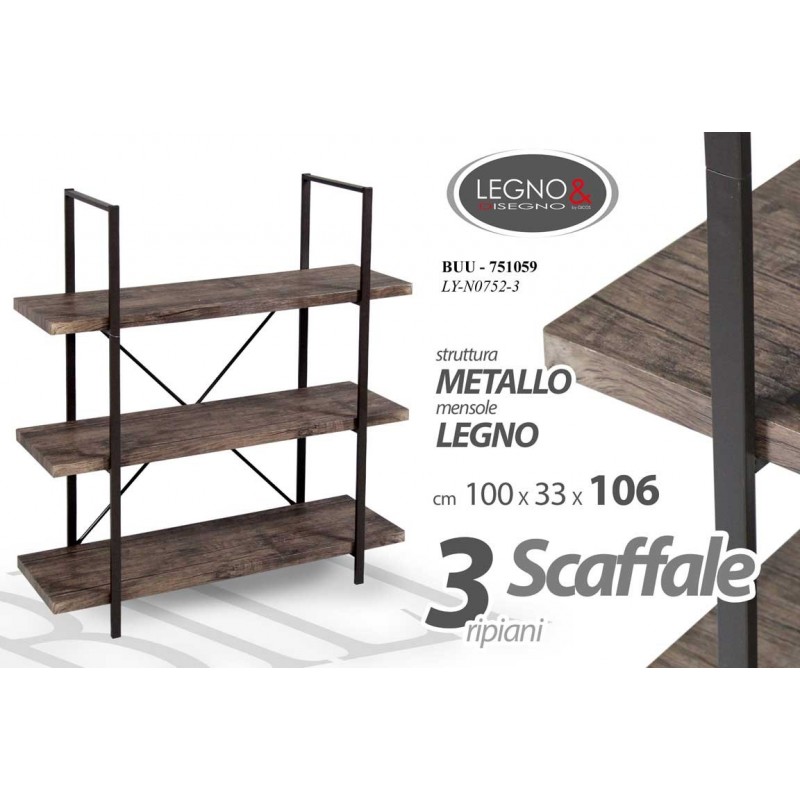 Scaffale stile urban 3 ripiani  cm 100 x 33 x 106 h