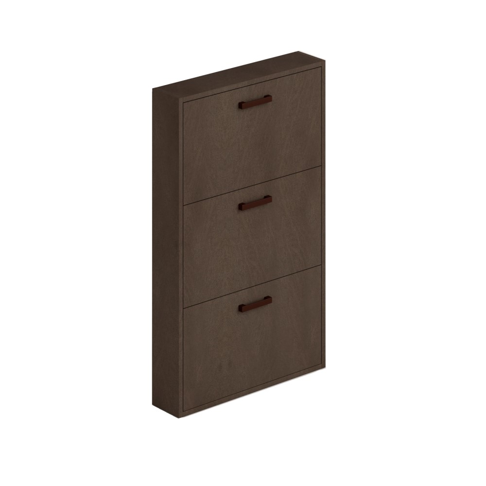 Scarpiera Slim Fango Frassinato in legno nobilitato 3 ribalte cm h108x65x15