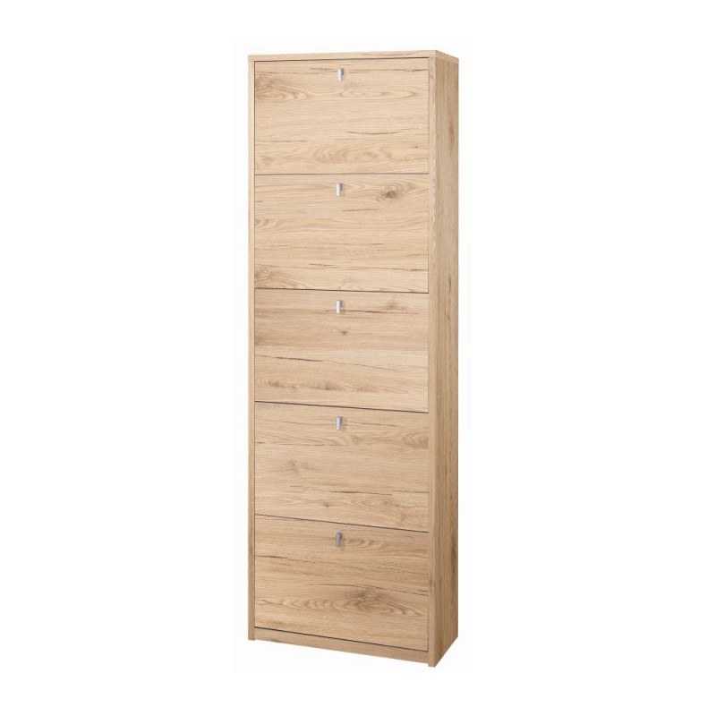 Scarpiera slim cinque ante doppia ribalta Rovere Naturale 63x29x h190 cm