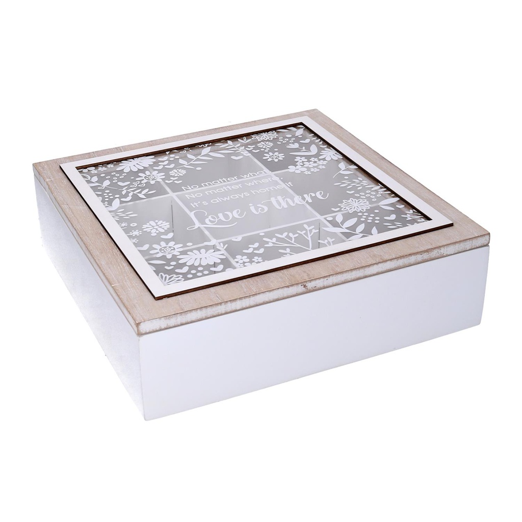 Scatola portathe legno beige quadro cm26x26h7,5