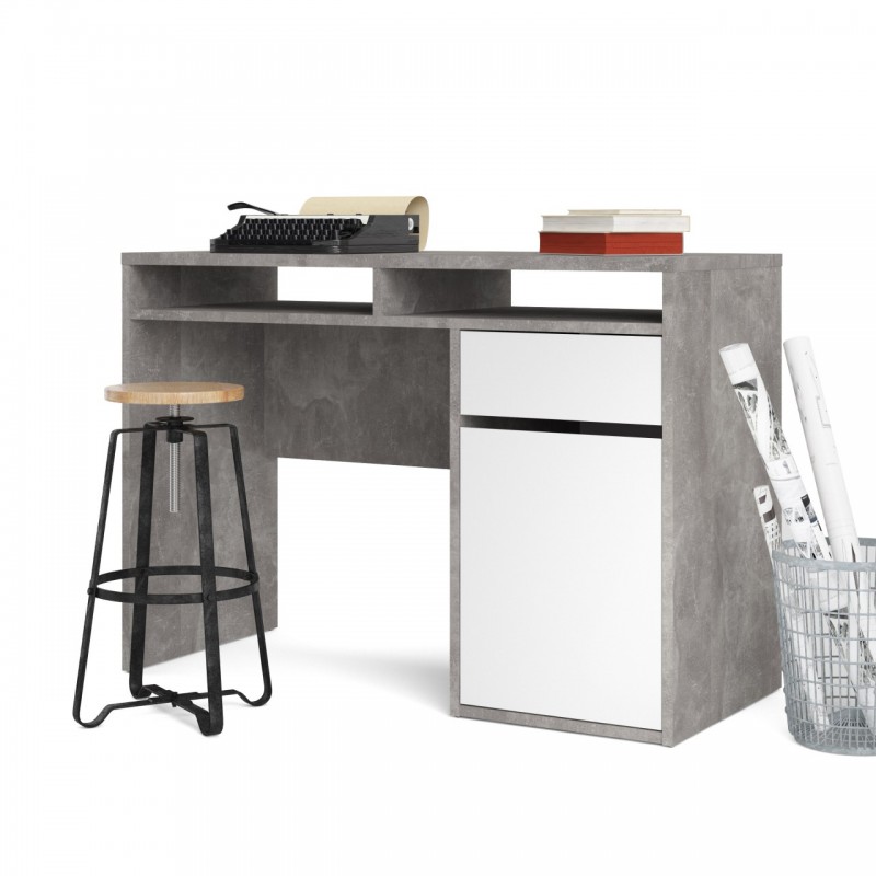 Scrivania cemento bianco cm 110 x 48 x 77 h con vano e cassetto