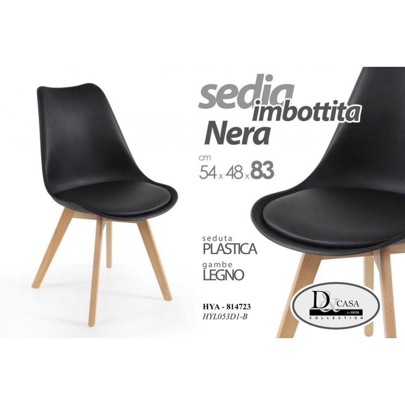 4x Sedia moderna soggiorno studio nera imbottita piedi legno