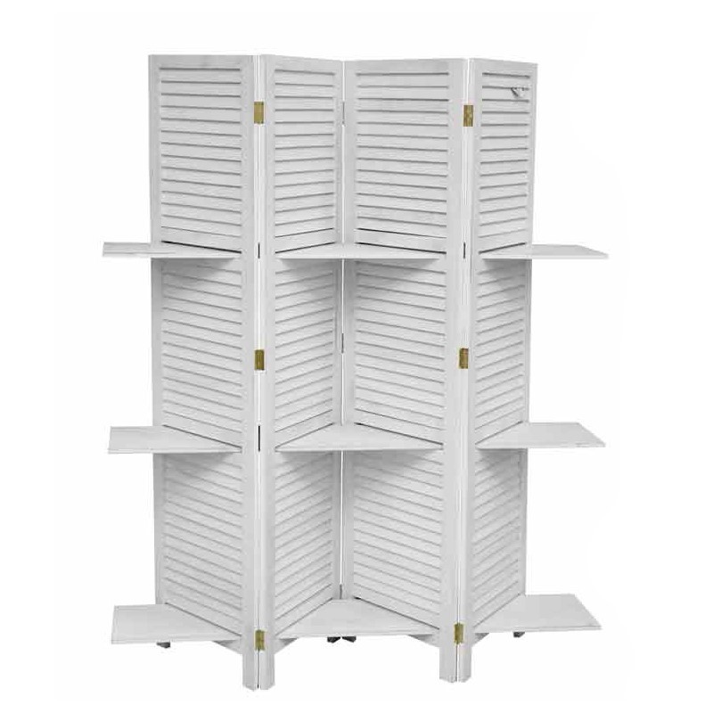 Separe ' in legno 4 pannelli in legno bianco shabby 165 xh.170 cm