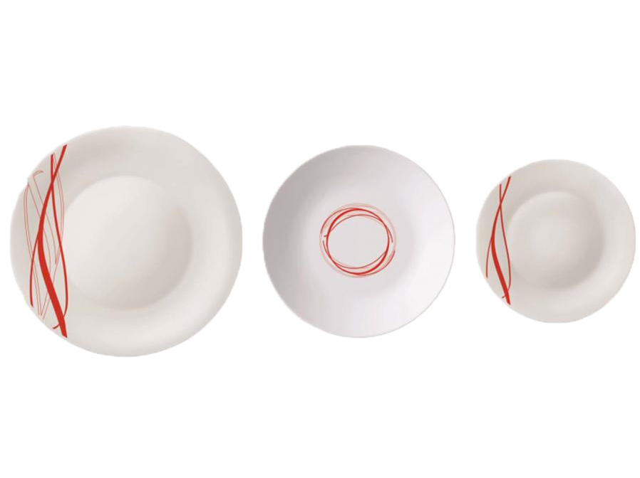 Servizio Piatti 18 Pz White Moon Flow Red