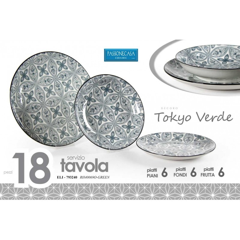 Servizio da tavola piatti tokyo verde pz 18