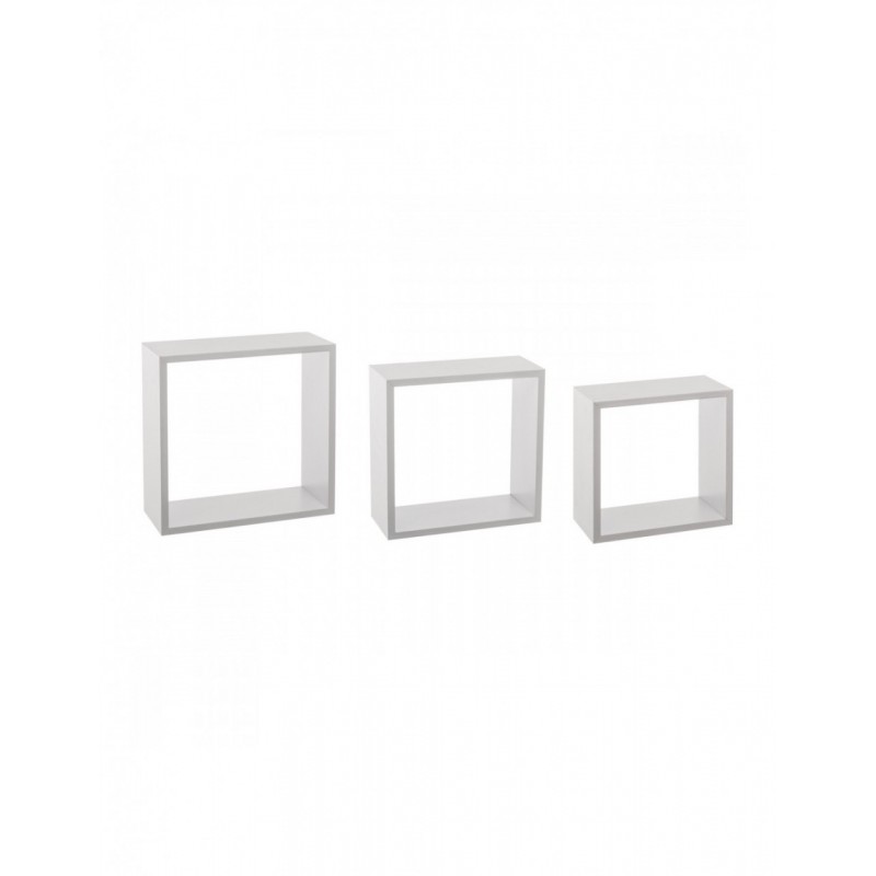 Set da 3 mensole decorative in MDF a cubo Bianco