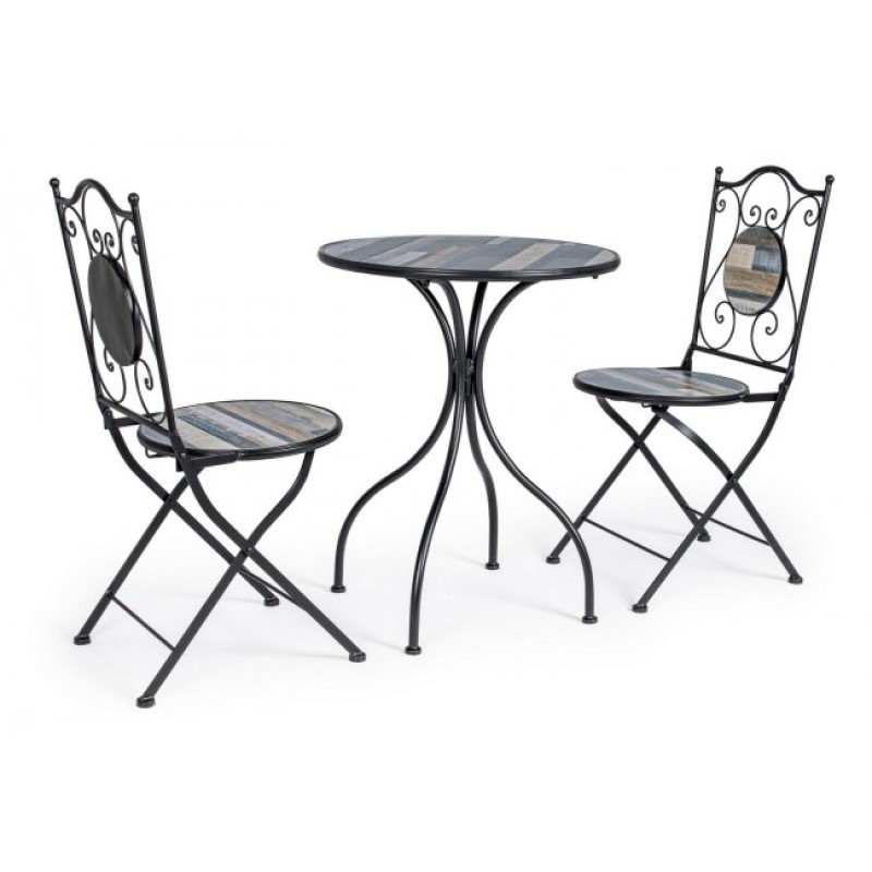 Set da giardino tavolo e 2 sedie con decori in ceramica Huston