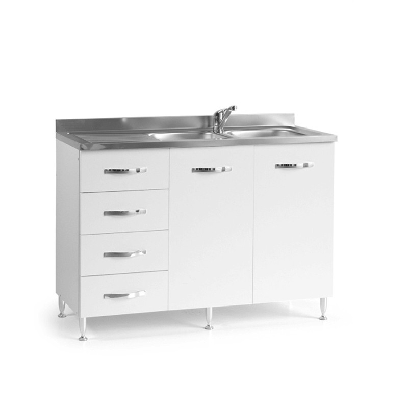 Sottolavello per cucina Bianco Frassinato 2 ante c-cassettiera SX Cm 120x50xH 85