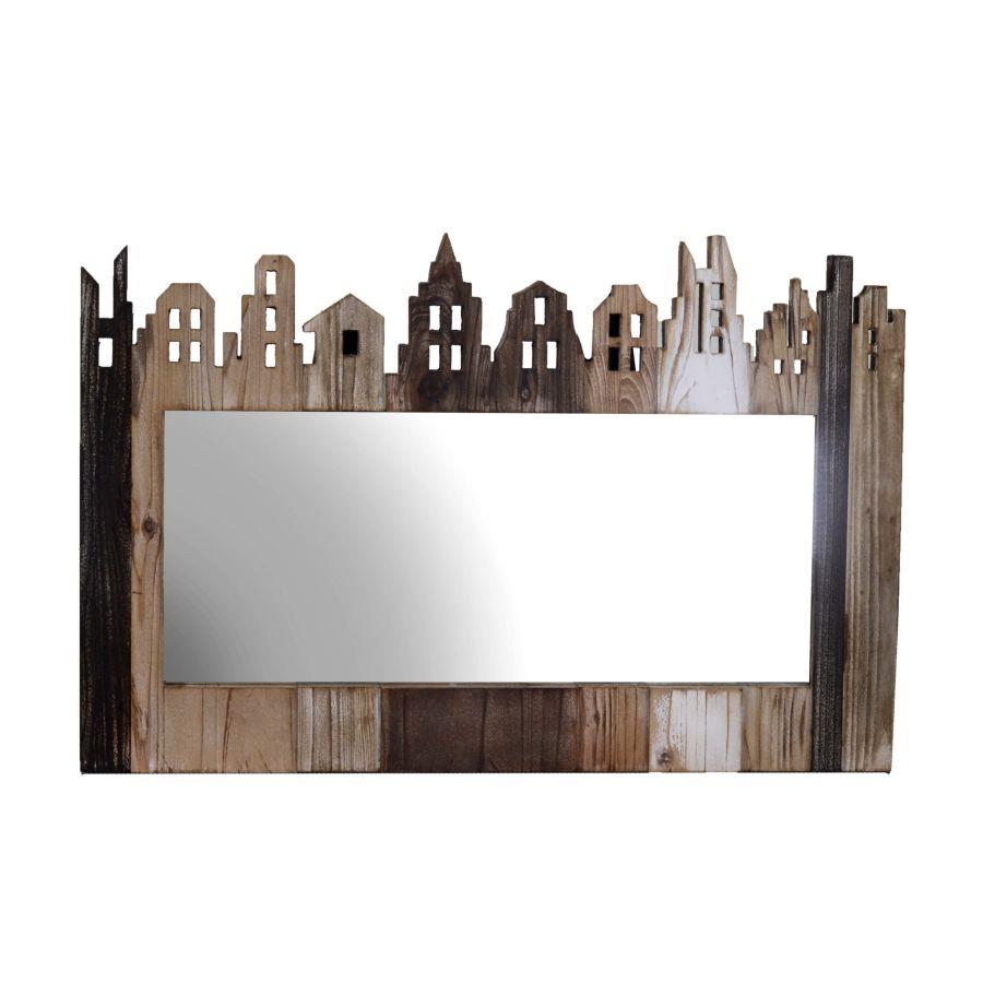 Specchio legno naturale casette cm 78