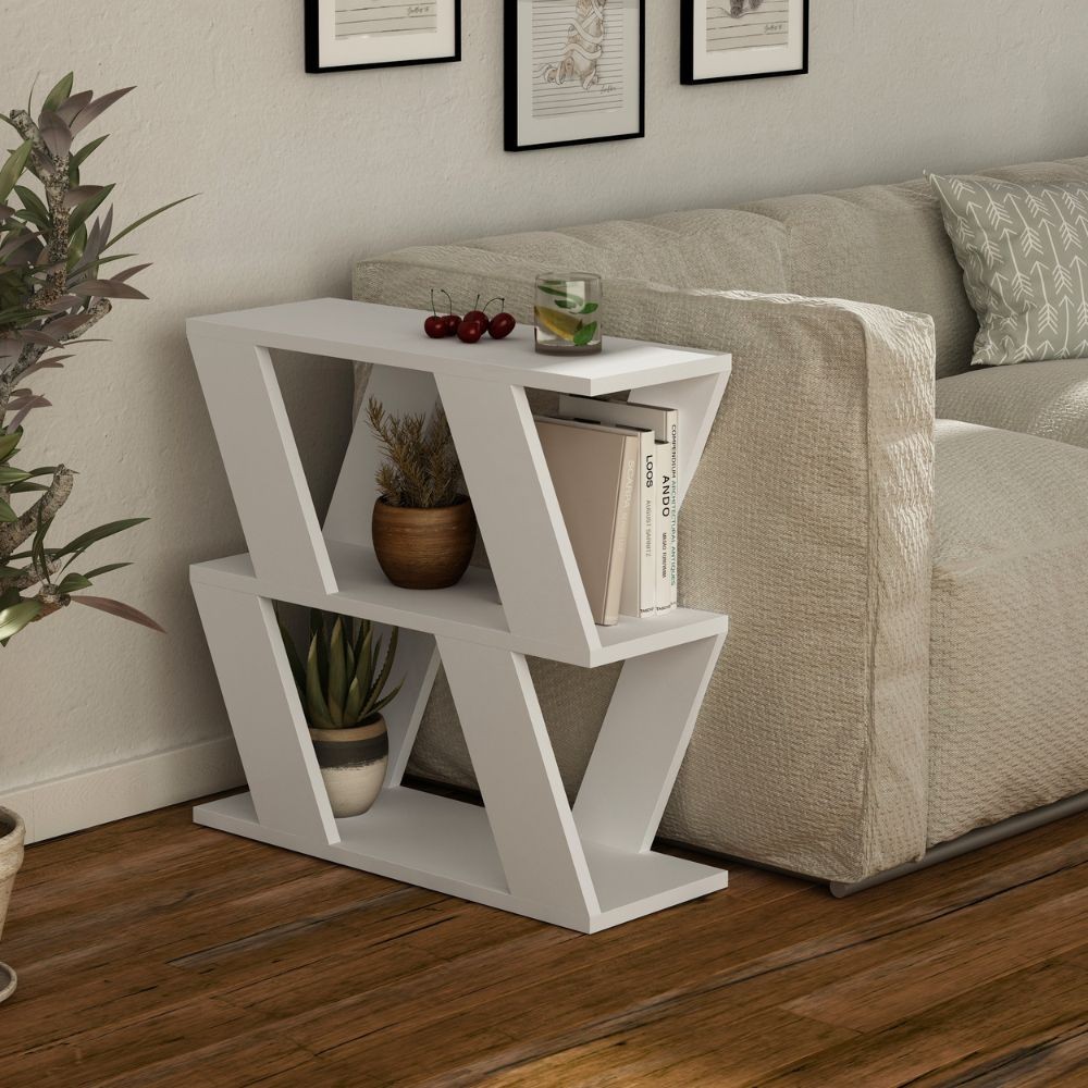 Tavolino Laterale da Salotto Lazena Bianco 3 Ripiani, 57x60x22 cm