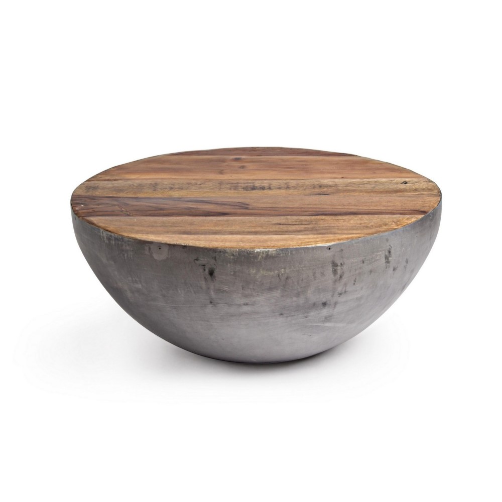 Tavolino grigio in legno riciclato stile design cm Ø70 - 32
