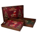 Vassoio legno 1-3 rosso verde scritta Merry Christmas rettangolare cm 45x30h4