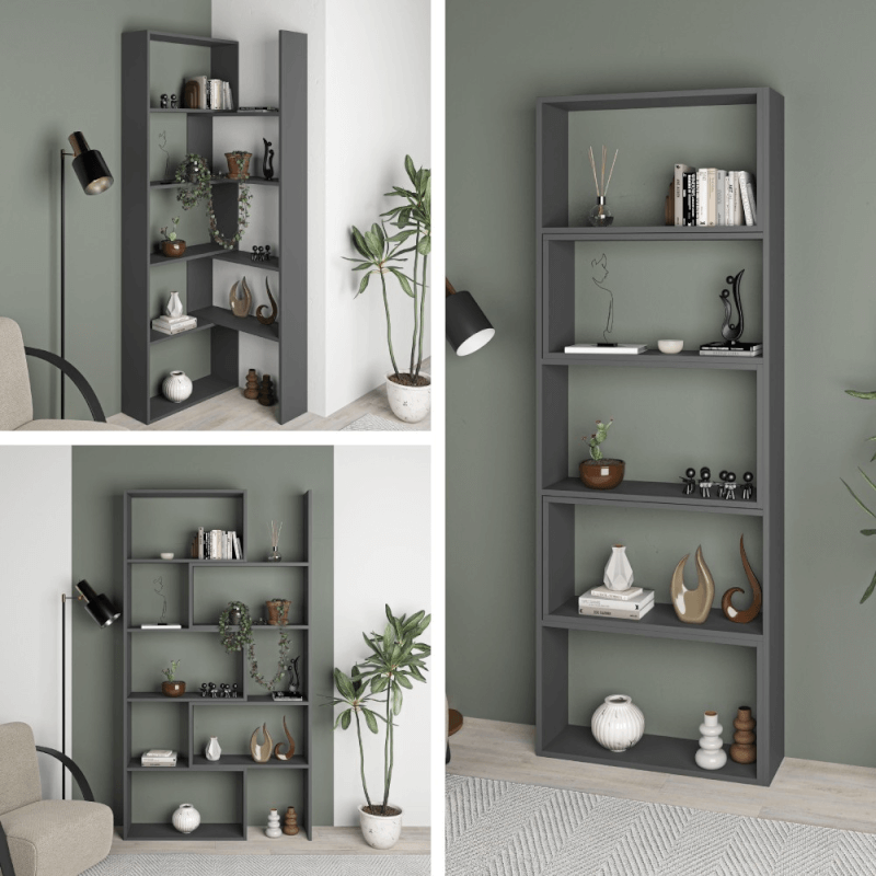 (2c) Libreria Wish estensibile angolare antracite 200h