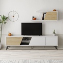 (3c) Porta TV Fiona Bianco con Anta Rovere e Mensola H 48 x P 35,60 x L 180 cm