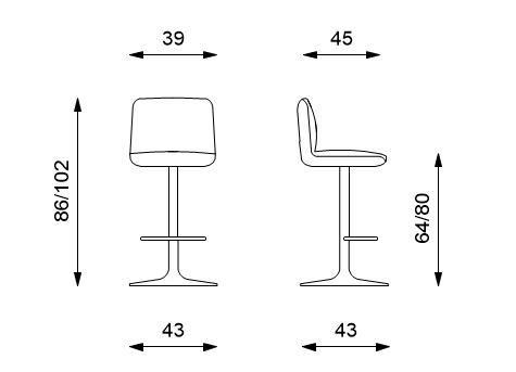 2x Sgabello in microfibra beige con struttura in metallo 39x45x86/102h cm