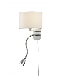 [TRIO271170201] Applique Hotel Nichel E Paralume Rotondo Tessuto Bianco Con Luce Lettura L20 cm Trio Lighting