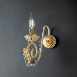 [BL77-AP1-AV] Applique in ferro Avorio Decape e Oro strass damasco una luce 25x h28 cm
