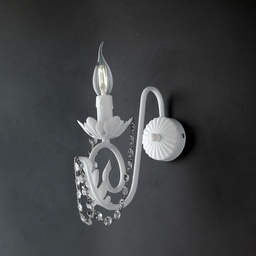 [BL77-AP1-BCO] Applique in ferro Bianco Shabby strass damasco una luce 25x h28 cm