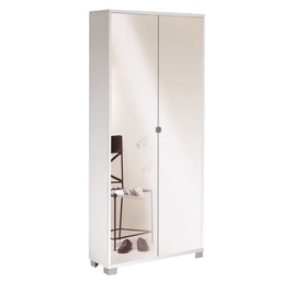 [O747BFSPK] Armadio multiuso slim due ante a specchio otto ripiani Bianco Cenere 83x29x h190 cm