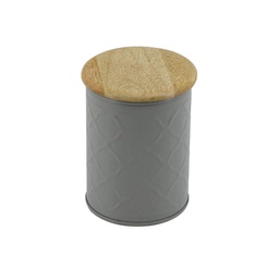 [V12169000TO] Barattolo metallo tappo legno grigio cmø10h14