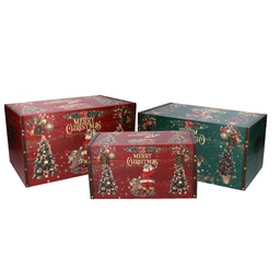 [V6337090000] Baule ecopelle 1-3 rosso verde scritta Merry Christmas rettangolare cm 59x36h33