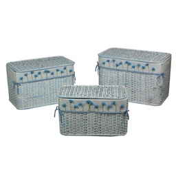 [V3811200000] Baule rattan azzurro andrea fodera fiori blu 1-3 cm 66x41h43