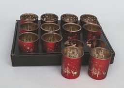 [20038027] Bicchiere Vetro Cm.6,5 Rosso Satinato Dec.Renne decorazione di Natale