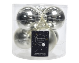 [KAE140.174] Box 6  palline natalizie in vetro  argento lucido satinato cm 8