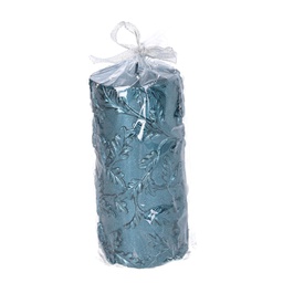 [V5511310000] Candela paraffina foglie goffrate blu cm ø7h15