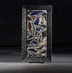 [QU/087] Cassettiera con sportelli in similpelle e struttura in legno 55x60x130,5h cm