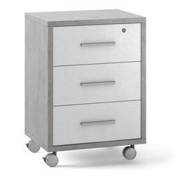 [ADB733CEOS] Cassettiera per ufficio tre cassetti con ruote Cemento Bianco 51x41x h71 cm