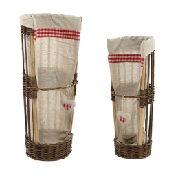 [V9200130000] Cesta portabaguette vimini 1-2 stoffa quadretti rosso tondo cmø22h60