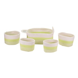 [V23184000VE] Cesta tessuto + cestina tessuto 1-2 verde bianco 2 pezzi ovale cm 35x23h13/20