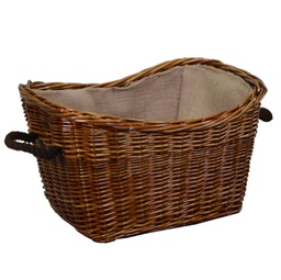 [V4742120000] Cesta vimini fodera juta con manici corda marrone rettangolare cm 58x42h34