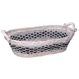 [V9380670000] Cesta vimini intreccio azzurro bianco ovale cm67/75x42h12