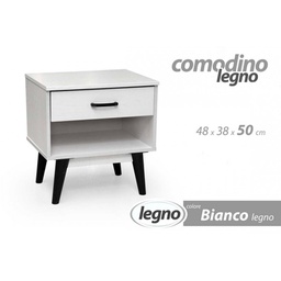 [GIC796654] Comodino bianco 1 cassetto piedini neri cm 48 x 38 x 50 h