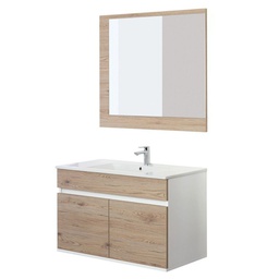 [BR801012] Composizione Bagno due ante Linea Fabula Bianco-Rovere Chiaro 90x47x h57cm