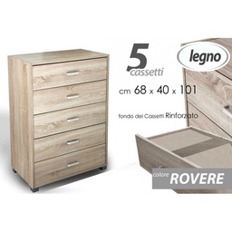 [GIC623370] Comò cassettiera 5 cassetti rovere cm 68 x 40 x 101 h