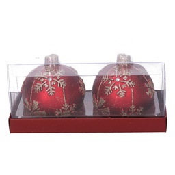 [V5511540000] Confezione 2 pezzi candela paraffina sfera con fiocchi di neve rosso cm ø7,5h7,5