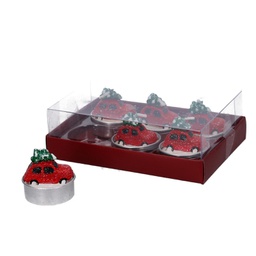 [V5511190000] Confezione 6 pezzi candela paraffina macchina con albero innevato rosso cm