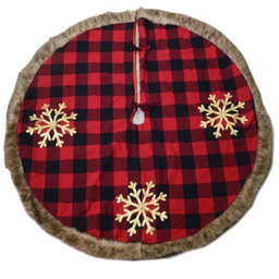 [V6165030000] Copribase albero tessuto con fiocchi tartan rosso cm ø120
