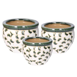 [V5822260000] Coprivaso ceramica 1-3 bianco verde c/foglie cmø30h21