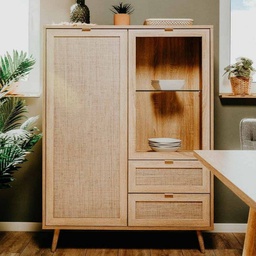 [FZ95014] Credenza due ante due cassetti due ante effetto vimini BALI 101,5x 40x h139 cm