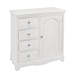 [B0744188] Credenza in MDF un anta quattro cassetti Bianca BLANC 66x32,5x h80 cm