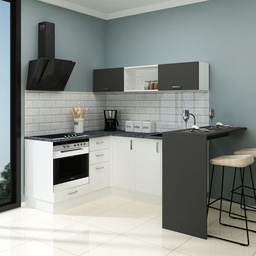 [FZ99165] (10c) Cucina Angolare Matera 180x160 con Penisola Reversibile Bianca e Nera