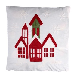 [V6141710000] Cuscino velluto casa bianco quadro cmø45h5