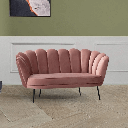 [FZ98570] Divano Orel due posti in velluto rosa antico a conchiglia e piedi neri