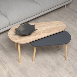 [FZ98908] Doppio tavolino Pear rovere sonoma e antracite con gambe in legno