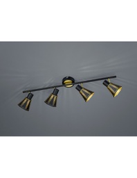 [TRIO800300432] Faretto Houston Nero-Oro 4 Spot A Cono Forati L69 cm Trio Lighting