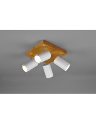 [TRIO812400431] Faretto Marley 4 Spot GU10 Bianco E Legno 22x22 cm Trio Lighting